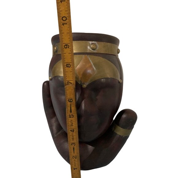 Ceramic Mid Century Head In Hand 2 Piece Figural Vase Urn Holder Metal Accents - Picture 8 of 10